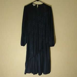 Vintage 1980's Sheer Blair Striped Navy Dress M/L
